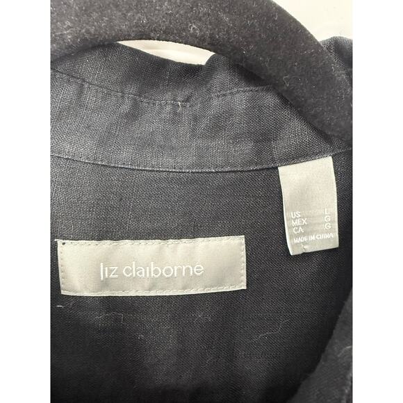 Liz Claiborne Black Linen Pintuck Button Front Shirt Blouse Women’s L Minimalist - Picture 3 of 9